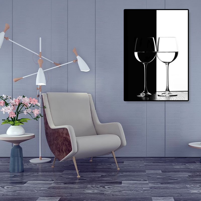 Wine Glasses Wall Art Modern Aesthetics Still Life Canvas Print in Dark Color for Kitchen