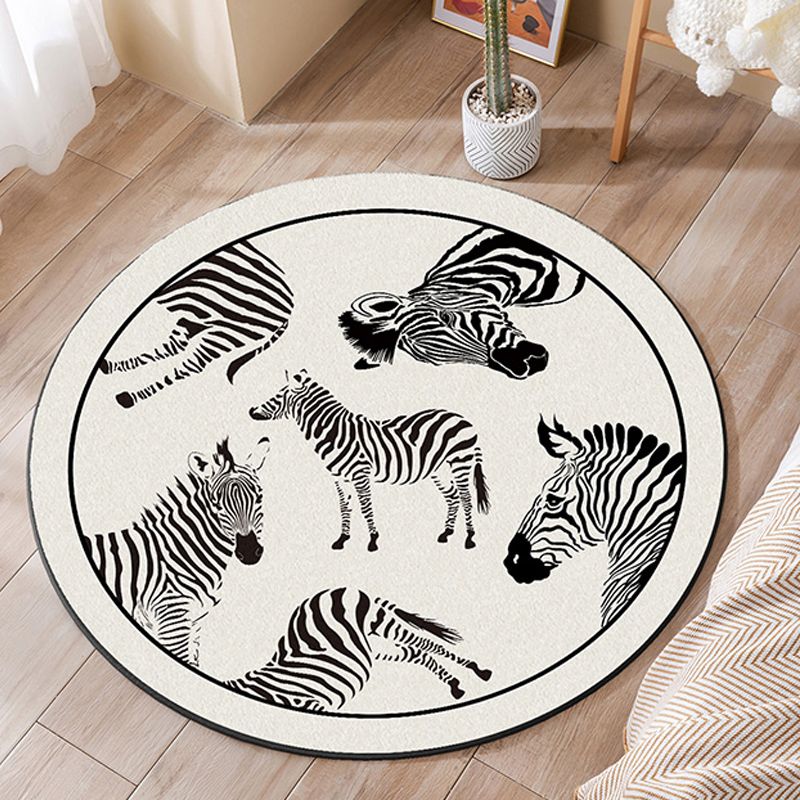 Round Zebra Printed Rug Modern Polyester Indoor Carpet Non-Slip Backing Area Rug for Living Room