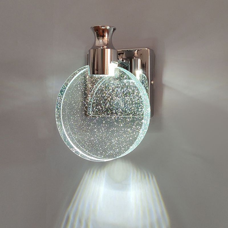 Crystal Round Vanity Wall Sconce Modern Style 1 Light Vanity Lighting Fixtures