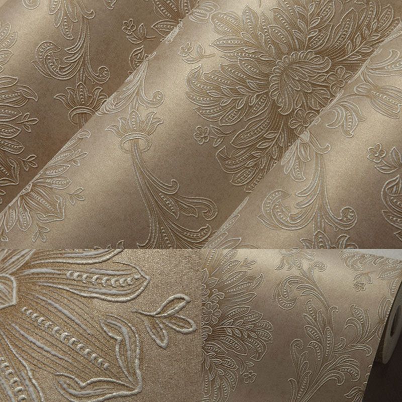 Living Room Wallpaper Roll with Neutral Color Damask Design, 33'L x 20.5"W, Non-Pasted