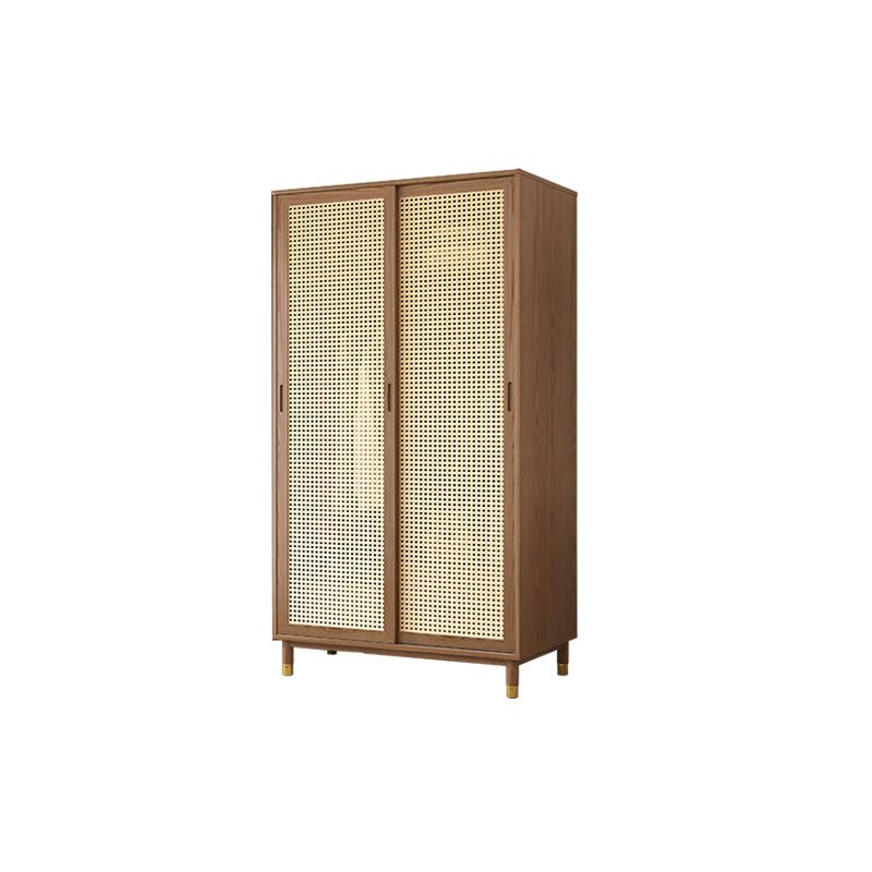 Contemporary Solid Wood Wardrobe Cabinet 2 Sliding Doors Sliding with Drawer