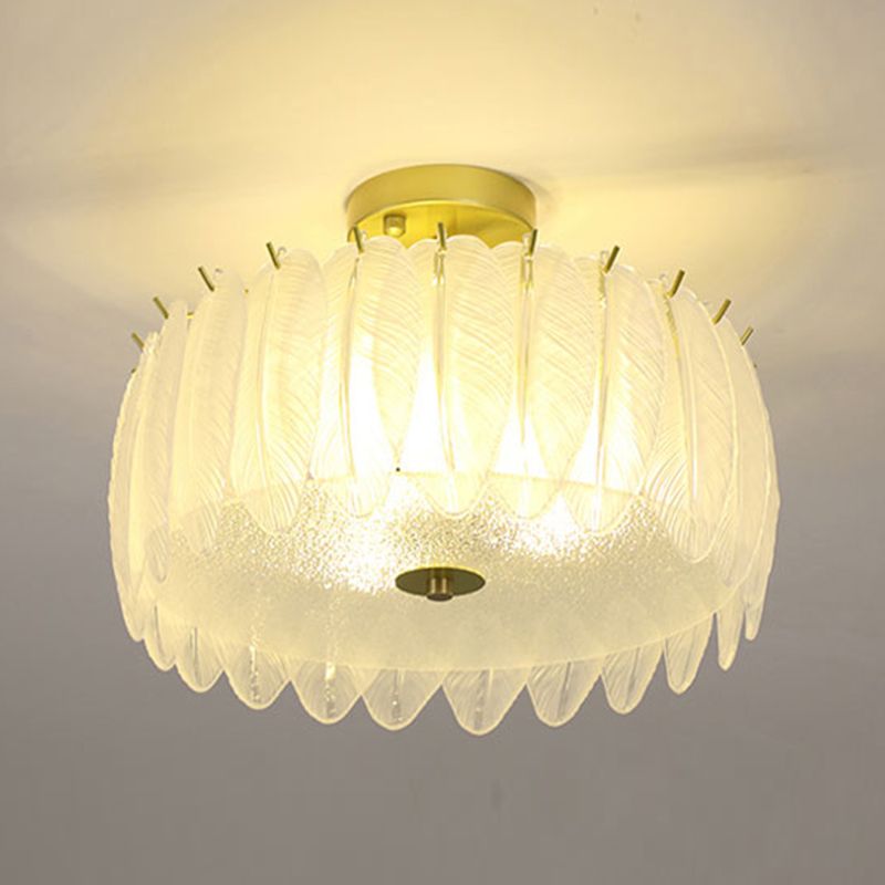 Nordic Circle Semi-Flush Mount Ceiling Light Glass Bedroom Semi Flush Ceiling Light in Gold