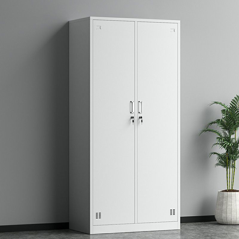 Contemporary Grey Storage Cabinet Metal Cabinet with Hinged Doors