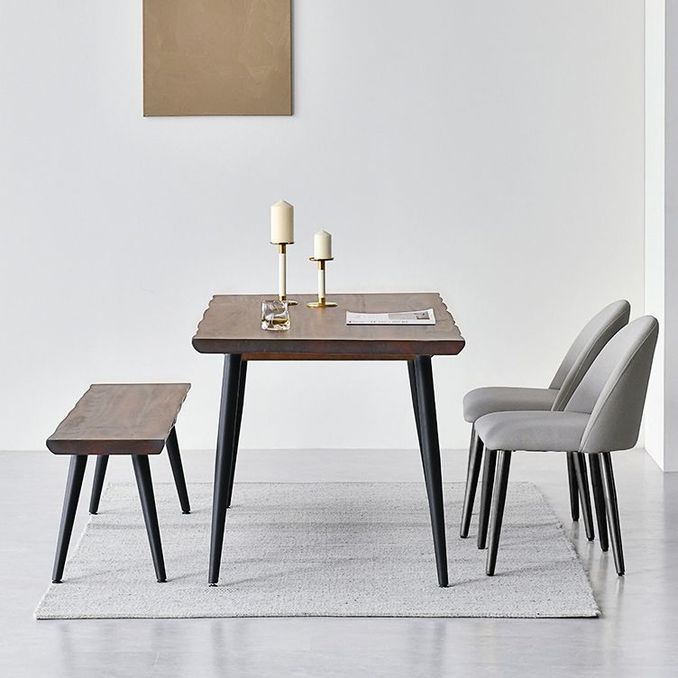 Black Iron Tripod Base Dining Table Modern Industrial Solid Wood Top Table