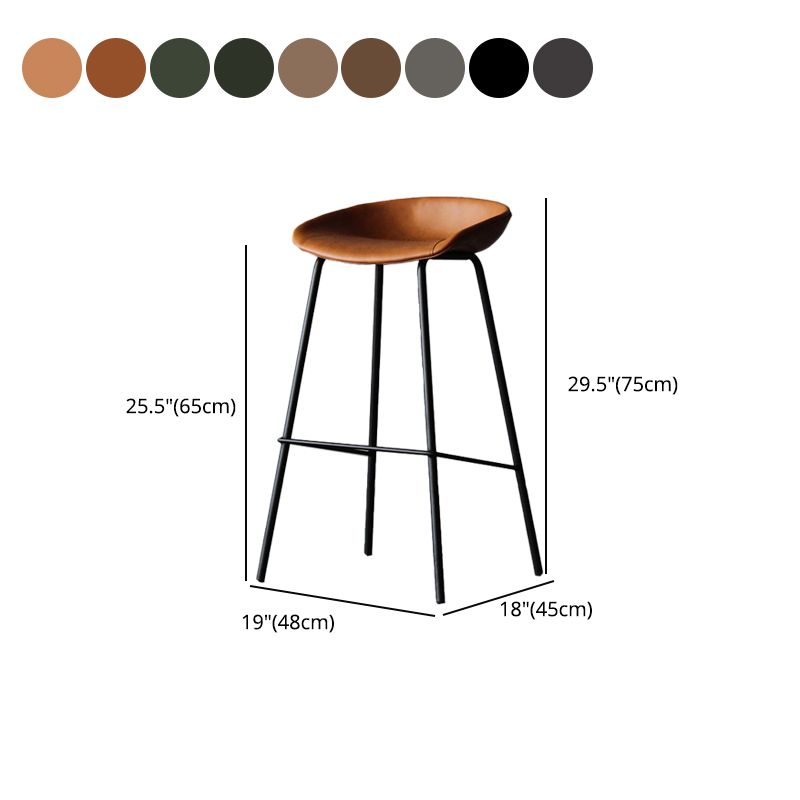 Matte Finish Footrest Upholstered Low Back Stool Industrial Home Leather Stool