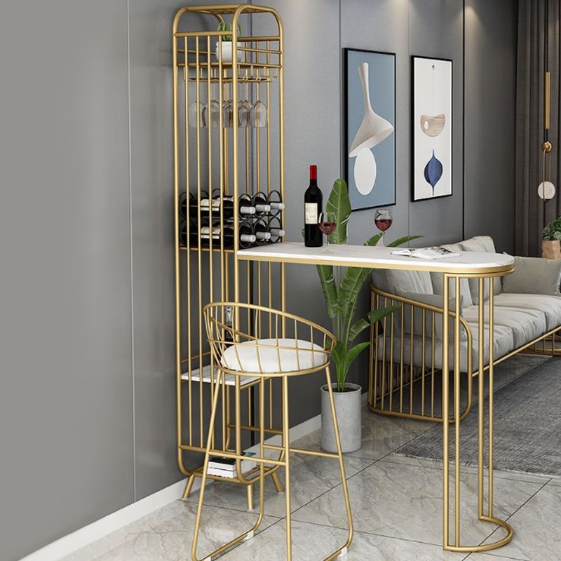 Stone Bar Dining Table Glam Rectangle Bar Table with Double Pedestal for Porch Kitchen