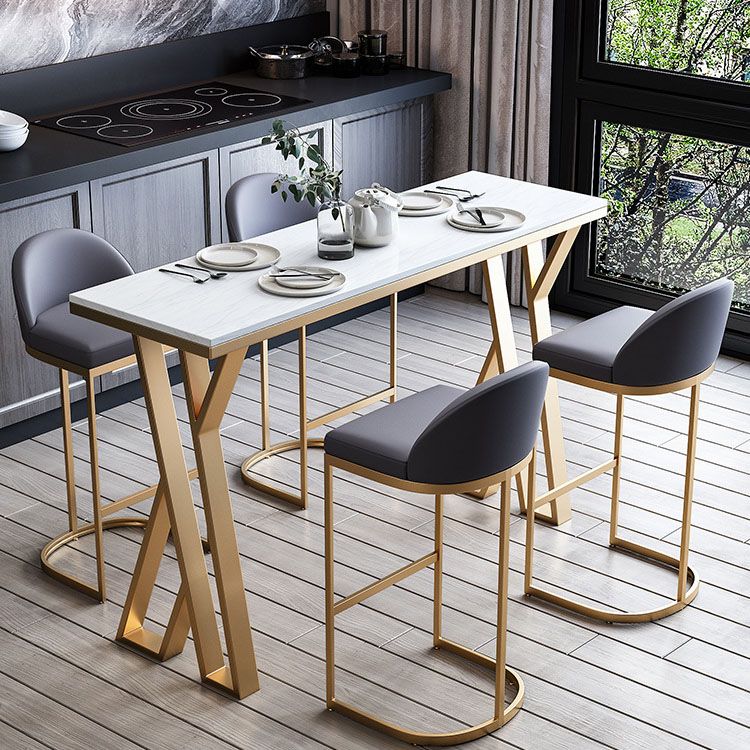 Glam Bar Table Set 1/2/3/5/7 Pcs White Stone Bar Table with Upholstered Stools