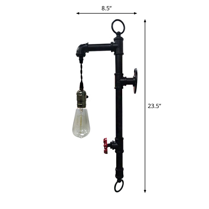 Industrial Water Pipe Wall Mount Light Single Iron Wall Light Fixture with Valve Handle