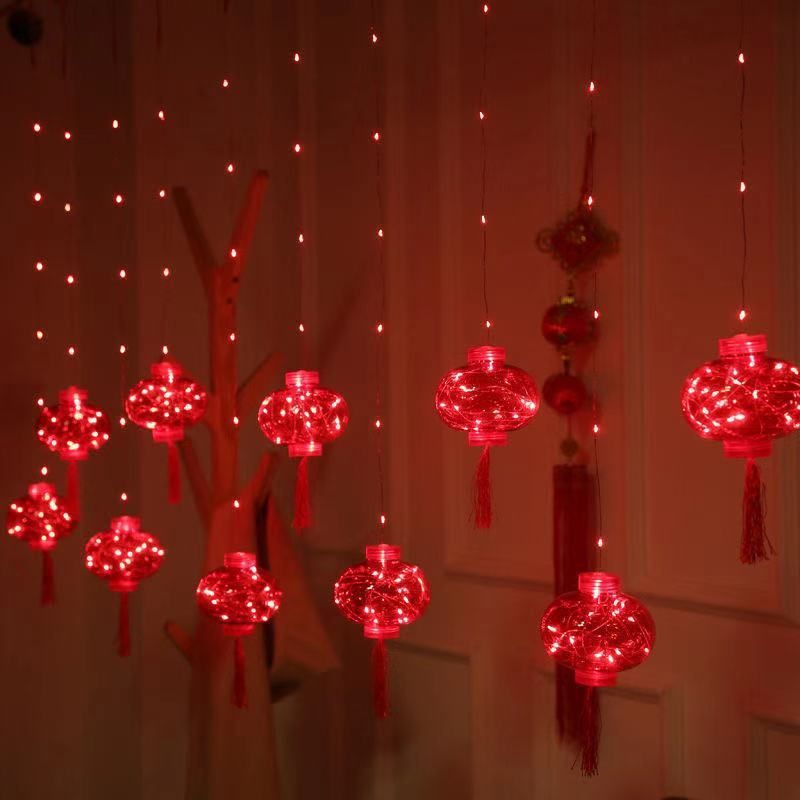 Modern Chinese Rope Light Lantern Curtain Light for Spring Festival Decorate