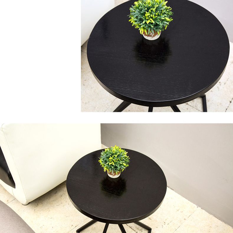 Wood Round Side Table Black Metal Frame Sofa Side Accent Table