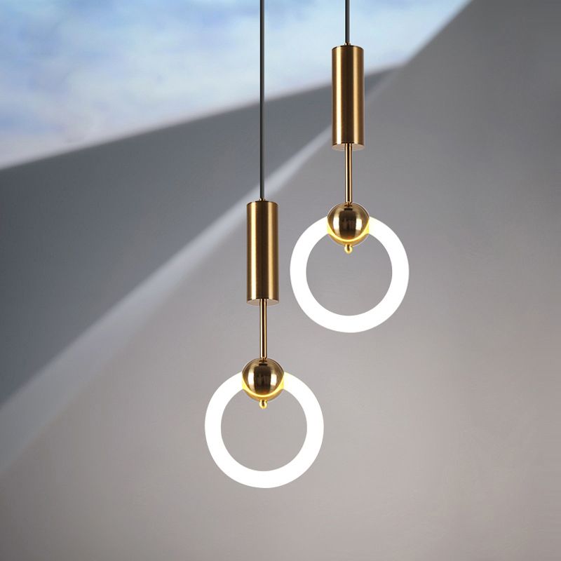 Gold Round Shape Pendant Lamp Modern Minimalist LED Hanging Lamp for Dining Table