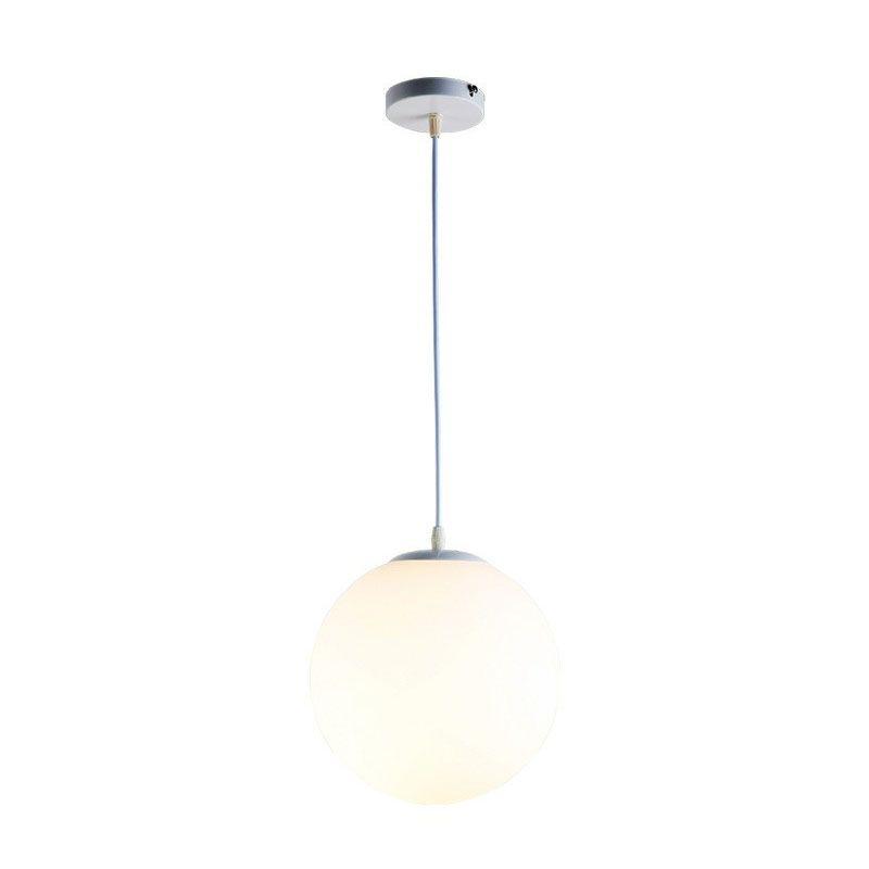 Single Restaurant Hanging Light Minimalist White Ceiling Lamp with Sphere Opal Glass Shade