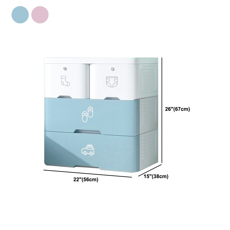 Pink and Blue Non-Hanging Armoire Modern Plastic Storage Cabinet with Drawers