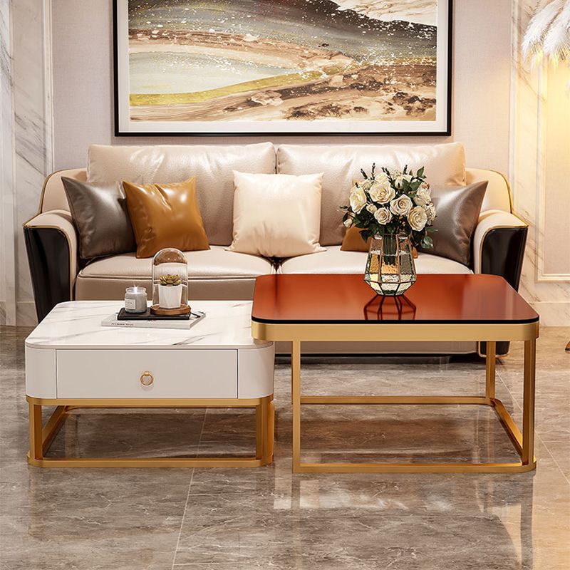 Glam Frame Coffee Table Slate/Glass Top Coffee Cocktail Table with Drawers