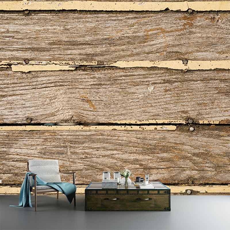Industrial Style Wood Texture Mural Mildew Resistant for Living Room