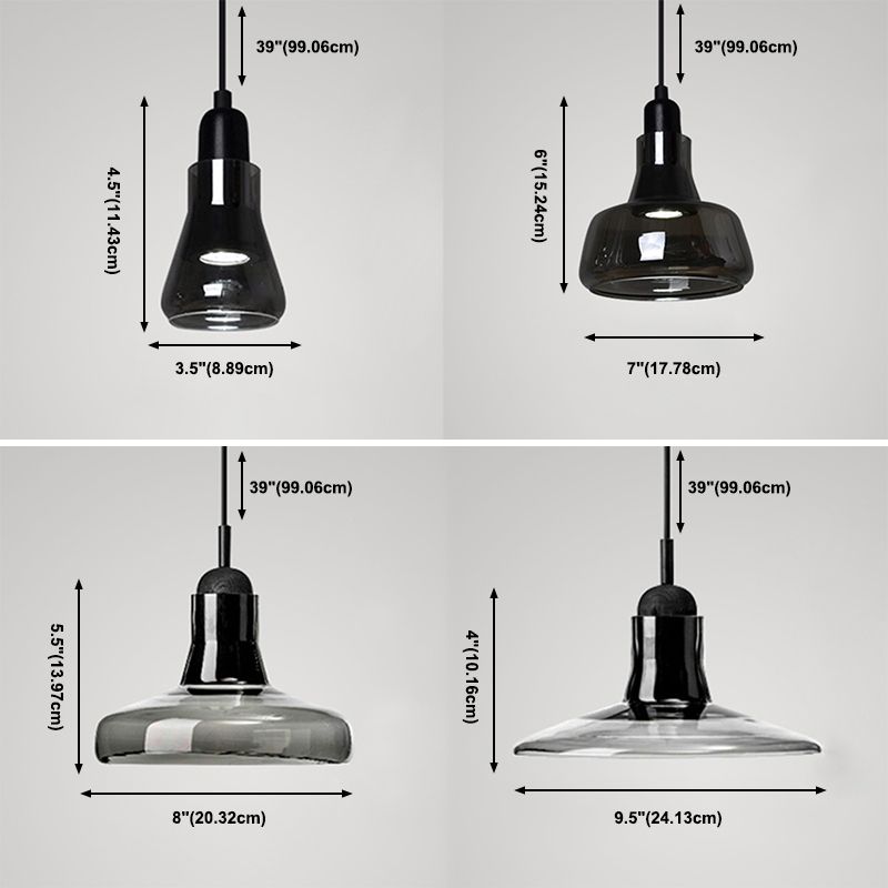 Hanging Cord Pendant Ceiling Light Modern Glass Dinning Room Hanging Light Fixture in Smoke Gray