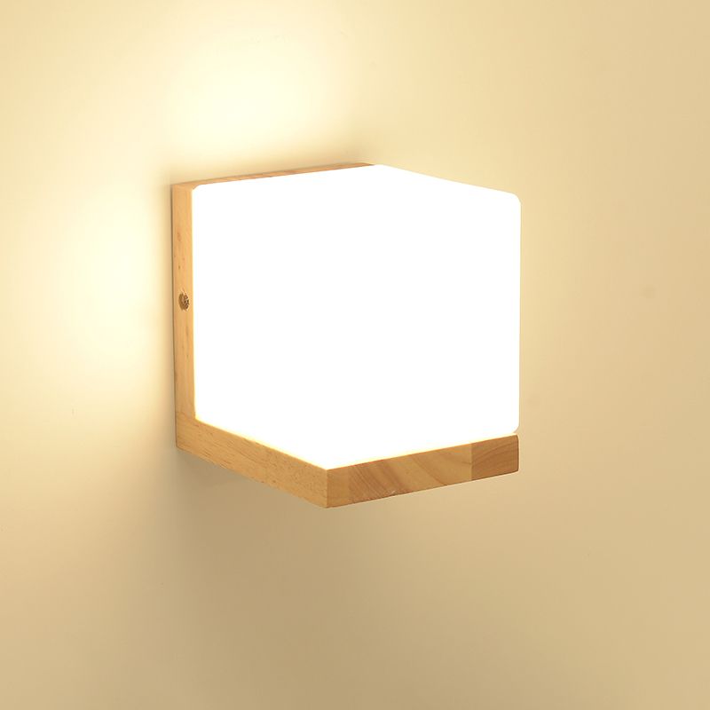Geometric Shade Wall Lighting Modern Simple Wood Style Wall Light in Brown