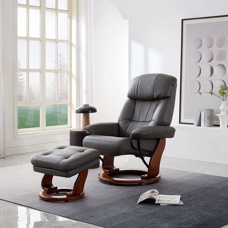 Modern Leather Standard Recliner Position Lock Recliner with Ottoman