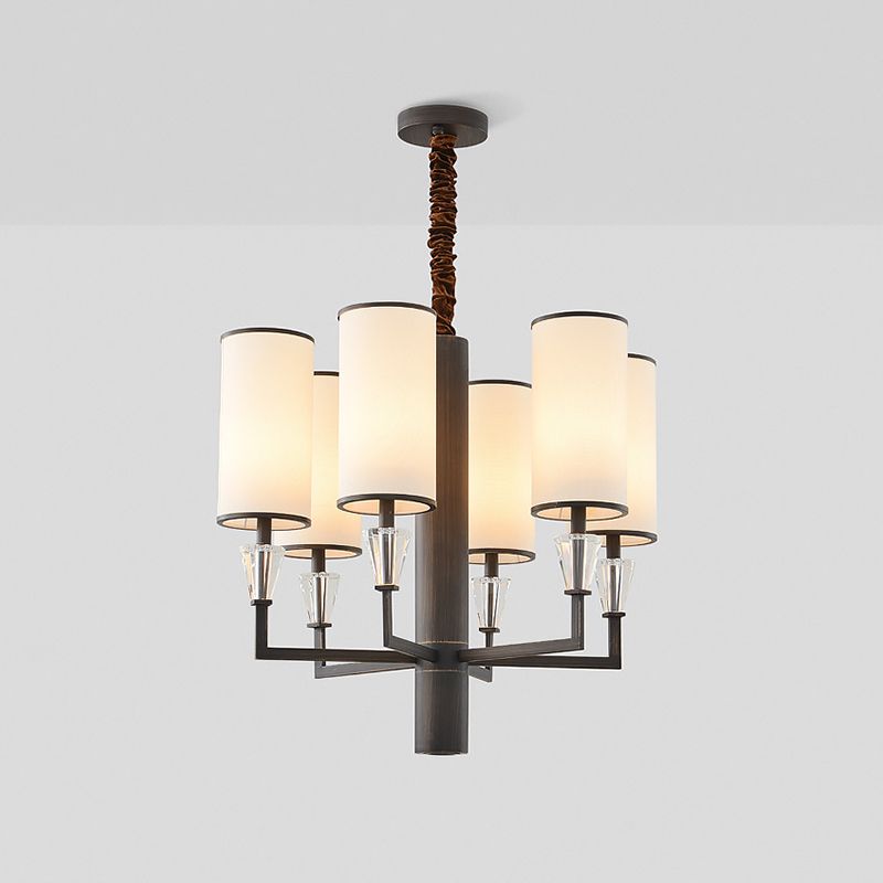 6/8 koppen stof kroonluchter lamp traditionele witte kolom eettafel suspensie hanger licht met kristallen decor