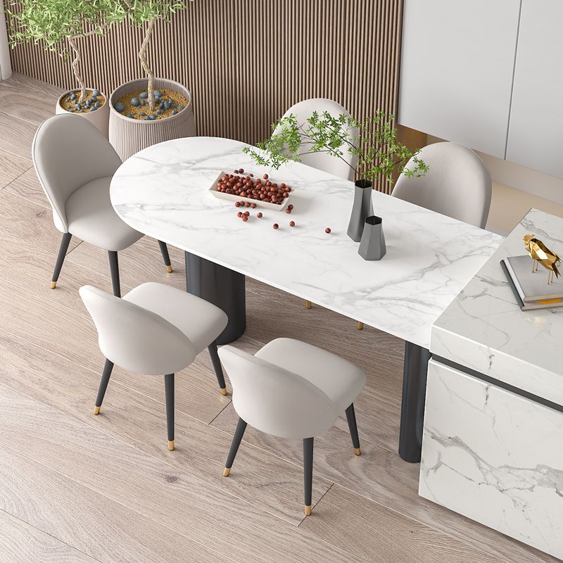 Metal Contemporary Free Form Dining Table Sintered Stone Table with Black Legs