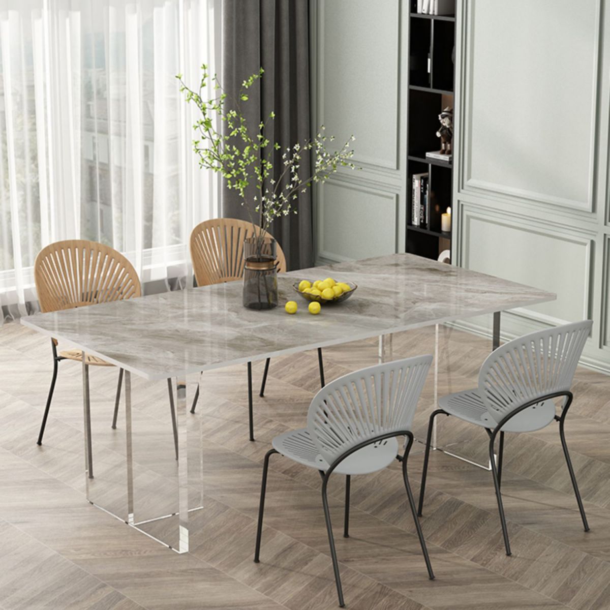 Modern Stone Top Dining Table Rectangle Acrylic Base Counter Dining Table