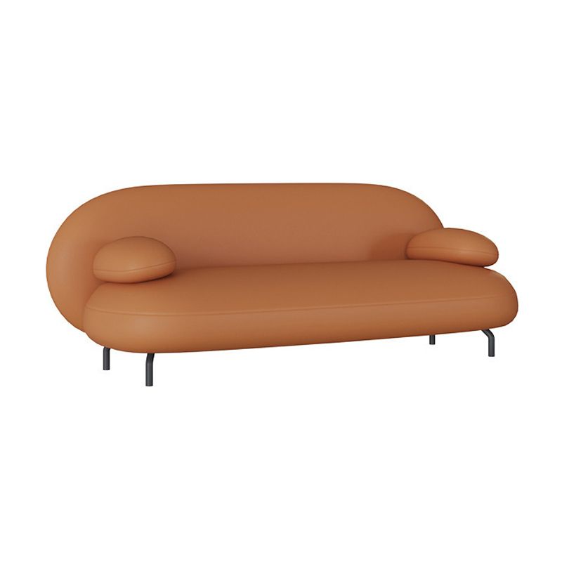 Pillow Top Arm Sofa Modern Faux Leather Sofa with Tight Back in Orange