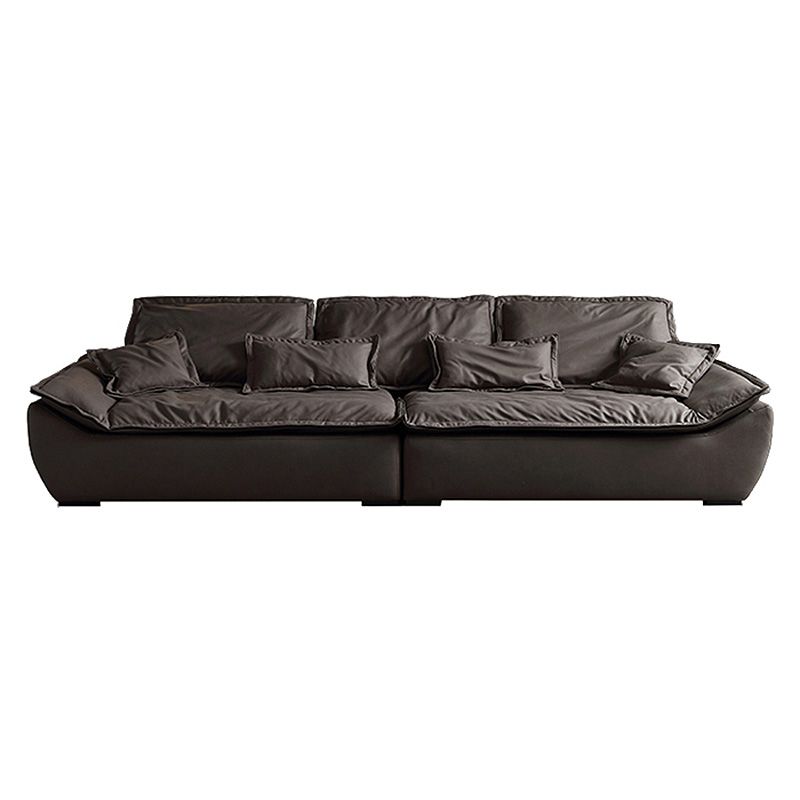 Stain Resistant Faux Leather Living Room Pillow Top Arm Dark Gray Sofa
