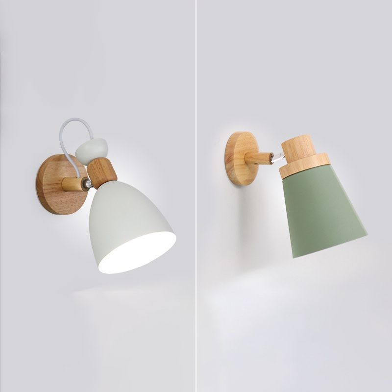 Nordic Macaroon Style Wall Lamp Angle Adjustable Simplicity Hallway Lighting Fixture with Solid Wood Base