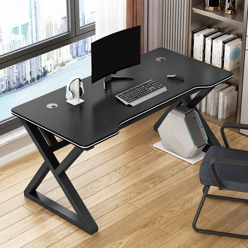 Contemporary Free Form Computer Desk Manufactured Wood Trestle Base Desk