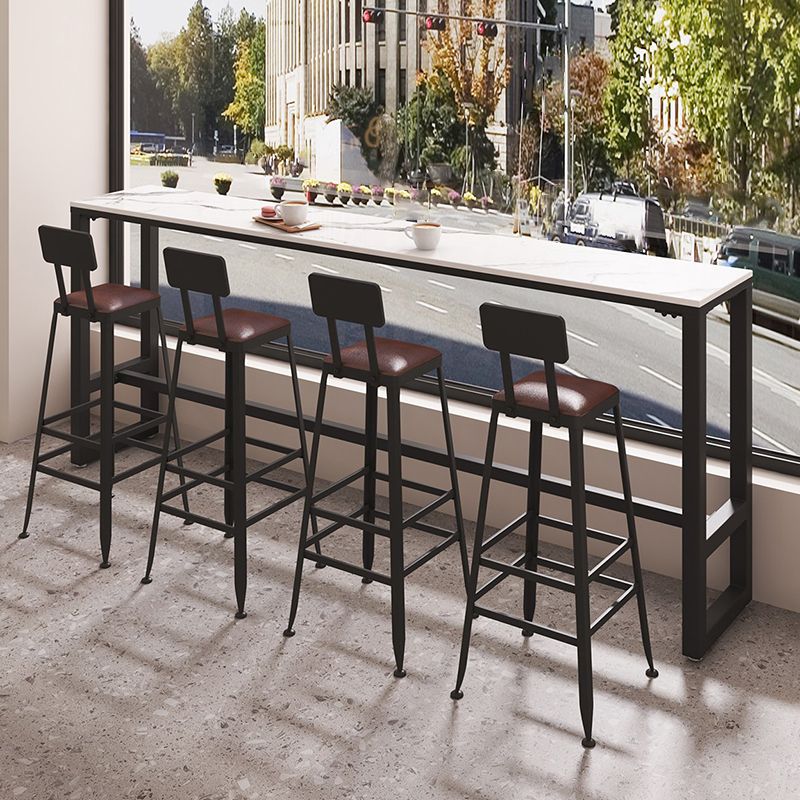 Rectangle Faux Marble Bar Height Table Contemporary Trestle Base Bar Table