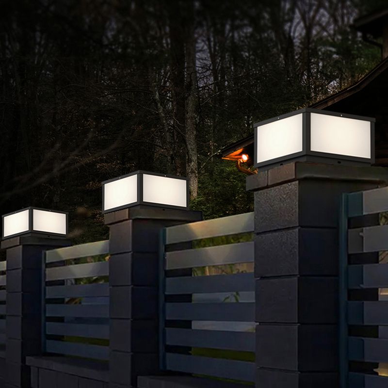Modern Solar Energy Pillar Lamp Black Square Outdoor Light for Garden