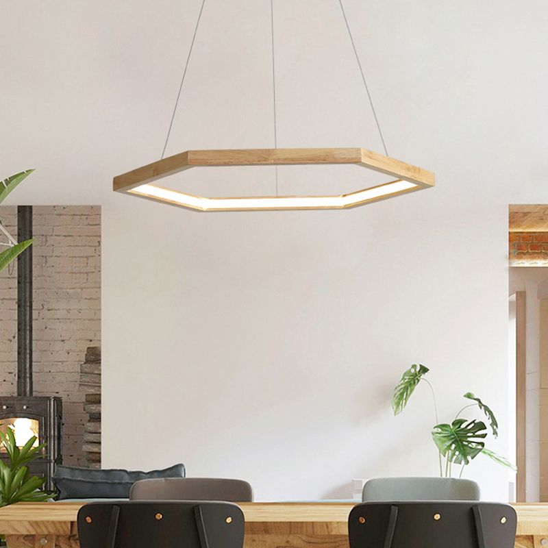 1 Light Geometric Pendant Lighting Modern Style Wood Drop Lamp