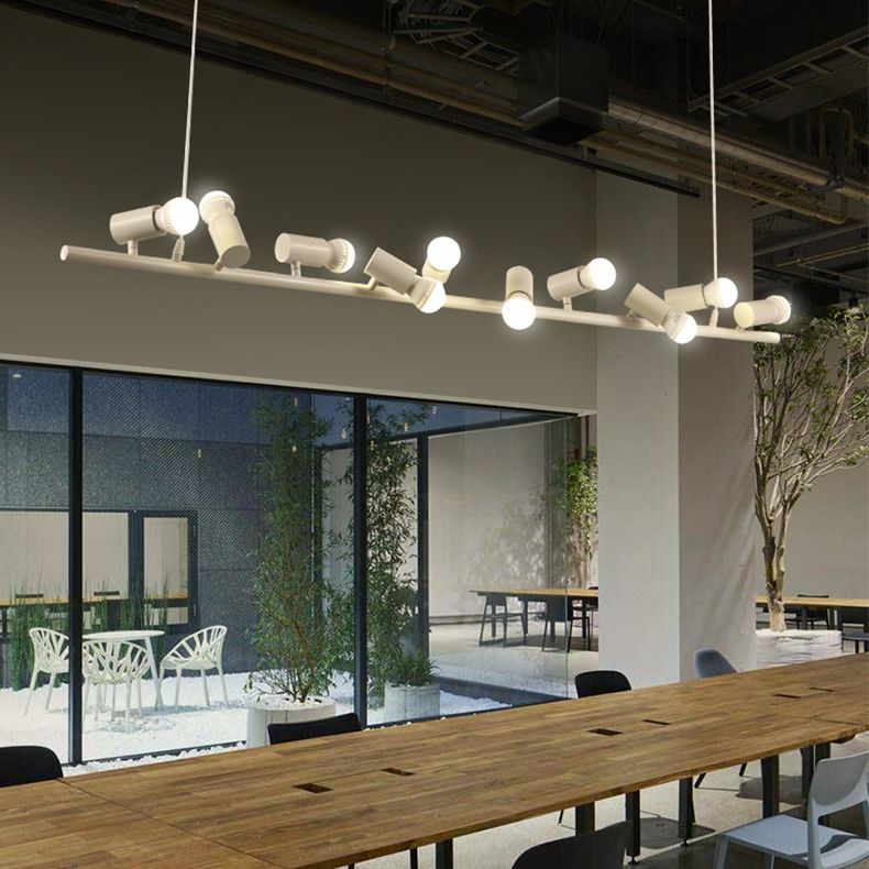 Retro Bare Bulb Metal Island Lamp 6/10 Heads Black Hanging Light for Dining Room in White/Black