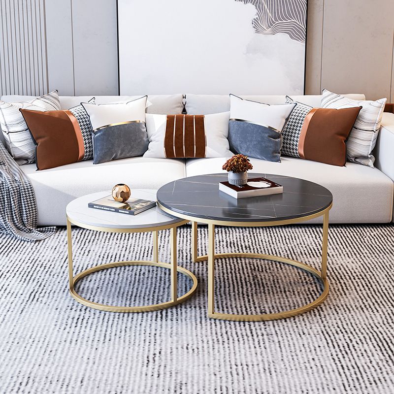 Pedestal Base Iron Coffee Table Included Round 2 Nesting Cocktail Table in Clear