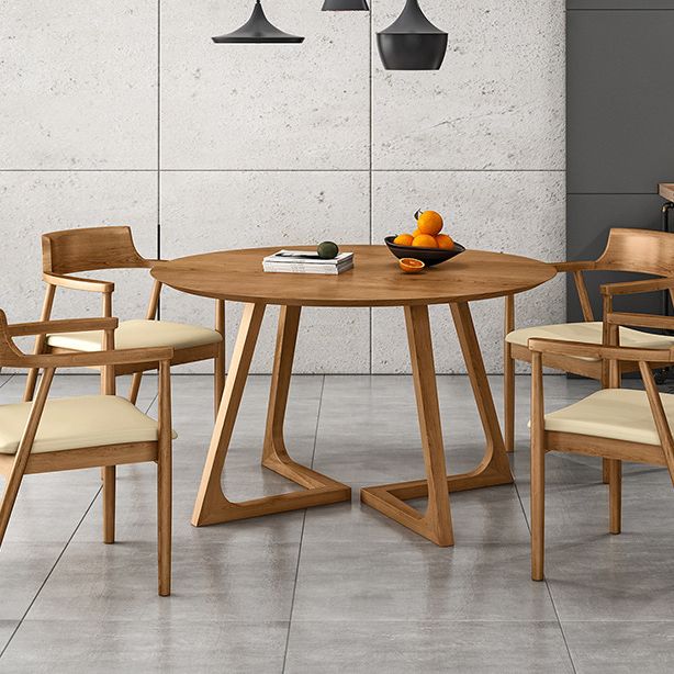 Contemporary Round Dining Table Pine Solid Wood Table with Double Pedestal for Home Kitchen Dinner