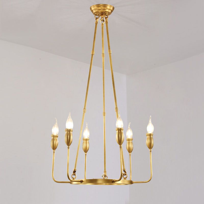 Candlestick Dining Table Suspension Lamp Retro Metal 6/8-Light Gold Chandelier Pendant Light with Adjustable Hanging Rod