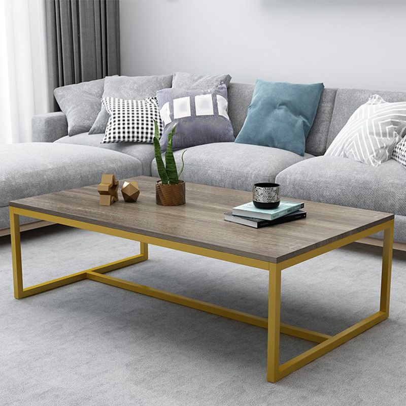 17.7" Tall Modern Steel Trestle Base Rectangular Wood Top Coffee Table
