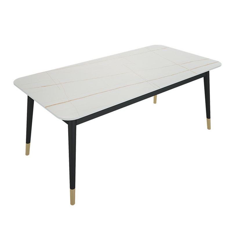 Stone Top Dining Table Contemporary Rectangle Table with 4 Metal Legs in Black