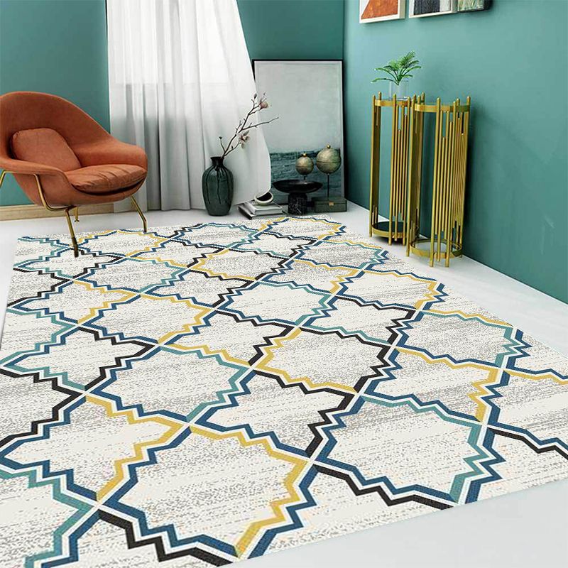 Stylish Striped Pattern Rug with Flower Grey and Yellow Bohemian Rug Synthetics Pet Friendly Non-Slip Backing Washable Area Rug for Living Room