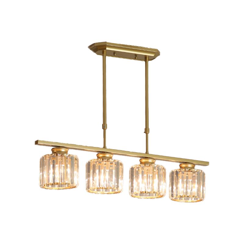 Post-Modern Island Light Fixture Gold Hanging Light with Crystal Shade for Dining Table
