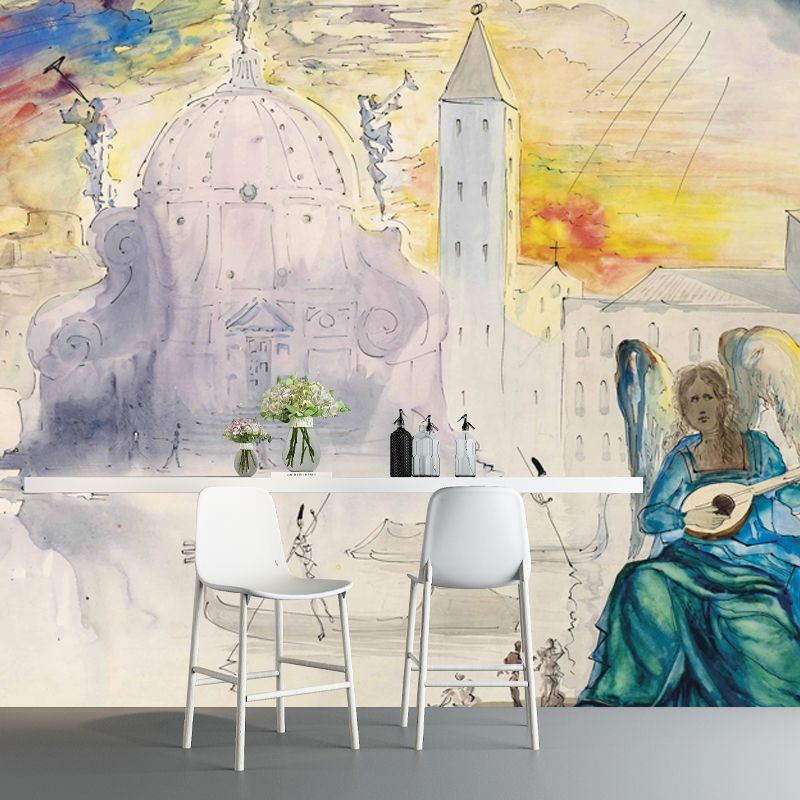 Surreal City of Rivers Mural in Blue Stain Resistant Wall Covering for Accent Wall