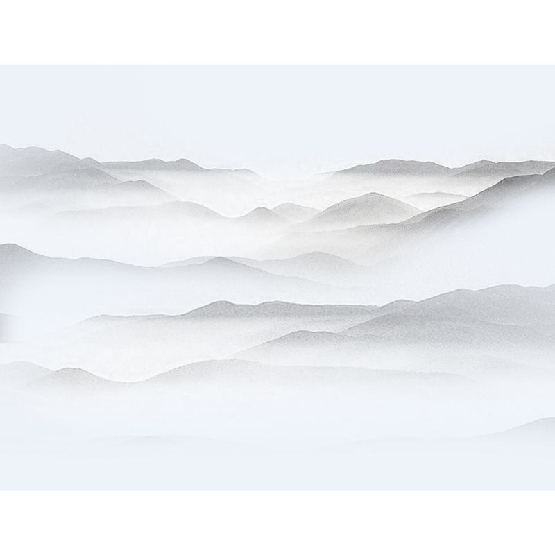 Grey Mountains Wall Mural Moisture Resistant Chinoiserie Living Room Wall Covering