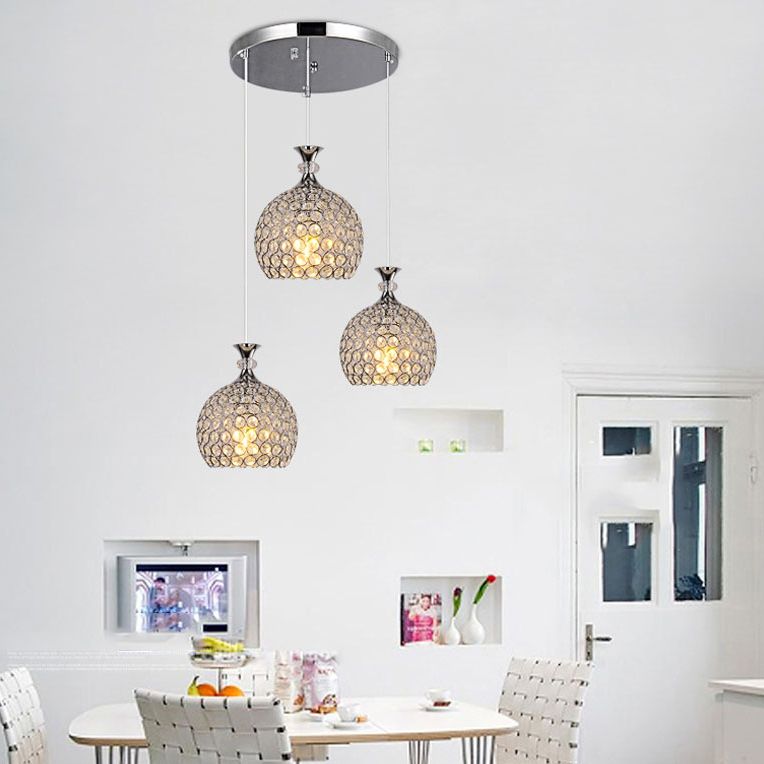 3-Light Dining Room Hanging Light Minimalist Pendant Lighting with Dome Crystal Shade
