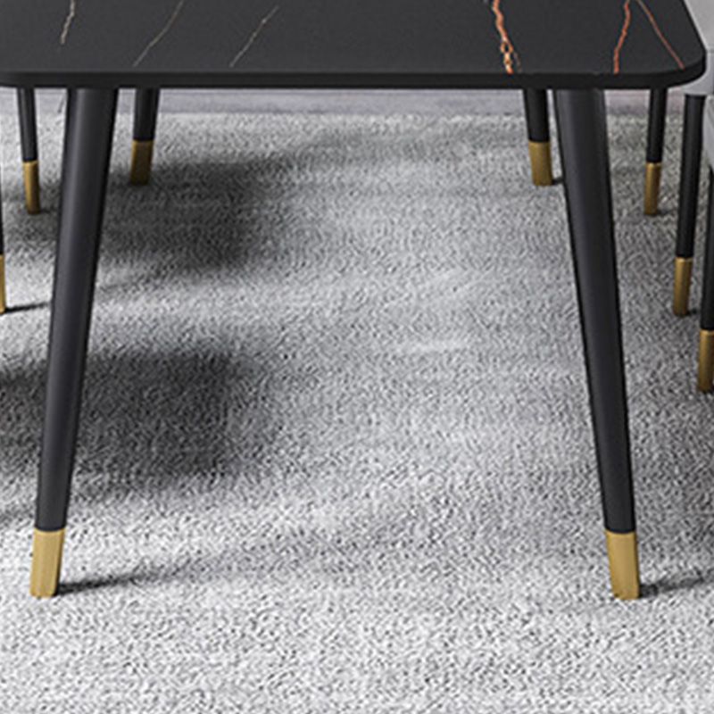 Rectangle Black Base Dining Table Glam Stone Table for Kitchen