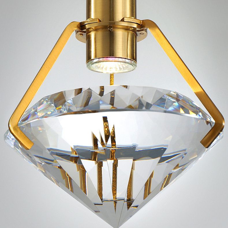 Modern Luxury LED Pendant Light Electroplate Metal Geometric Hanging Lamp with Crystal Shade