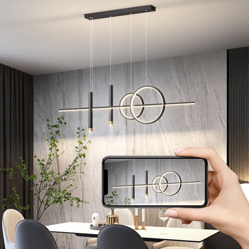Post Modern Linear Kitchen Island Fixture in Gold / Black Aluminum LED Ceiling Pendant