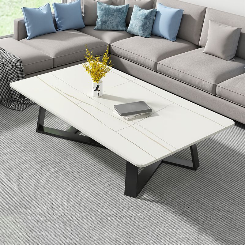 Stone and Metal Coffee Table Contemporary Coffee or End Table with Cross Legs