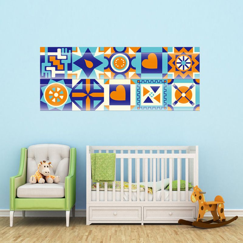 Contemporary Geometric Wallpapers Orange-Blue Self Sticking Wall Covering for Bedroom