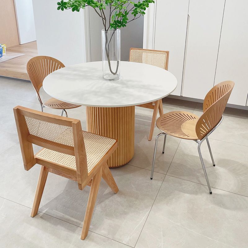 Round Stone Dining Table Modern Solid Wood Pedestal Base Dining Table