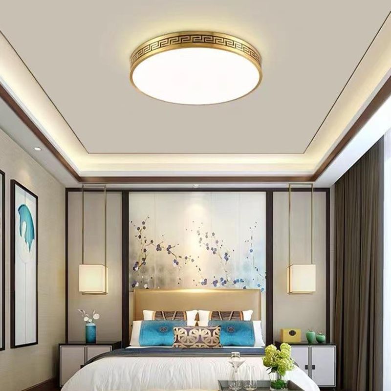 Modern Flush Mount Gold Brass LED Ceiling Light Fixture for Bedroom